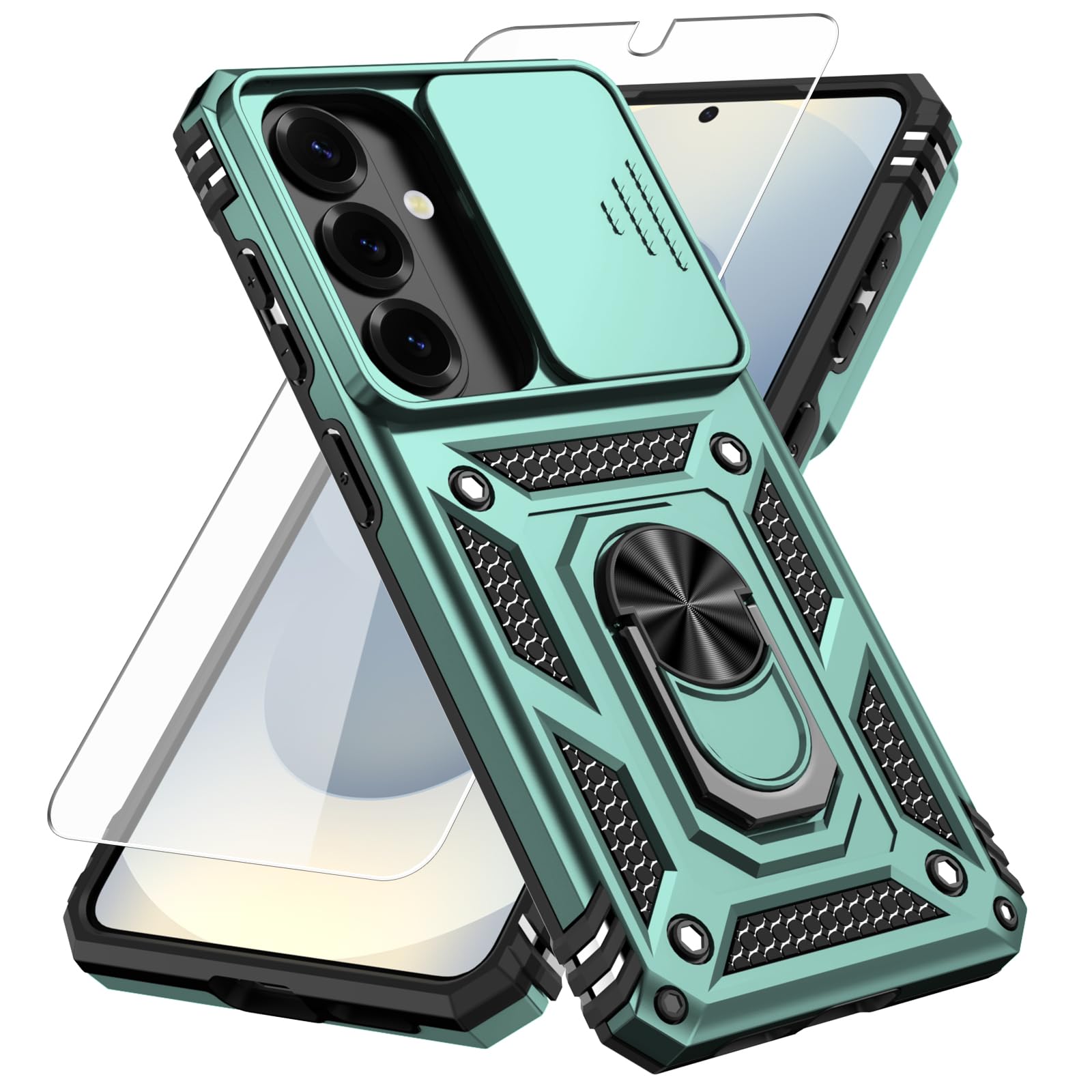 Coque antichoc Samsung S23 FE vert militaire avec protège écran HD