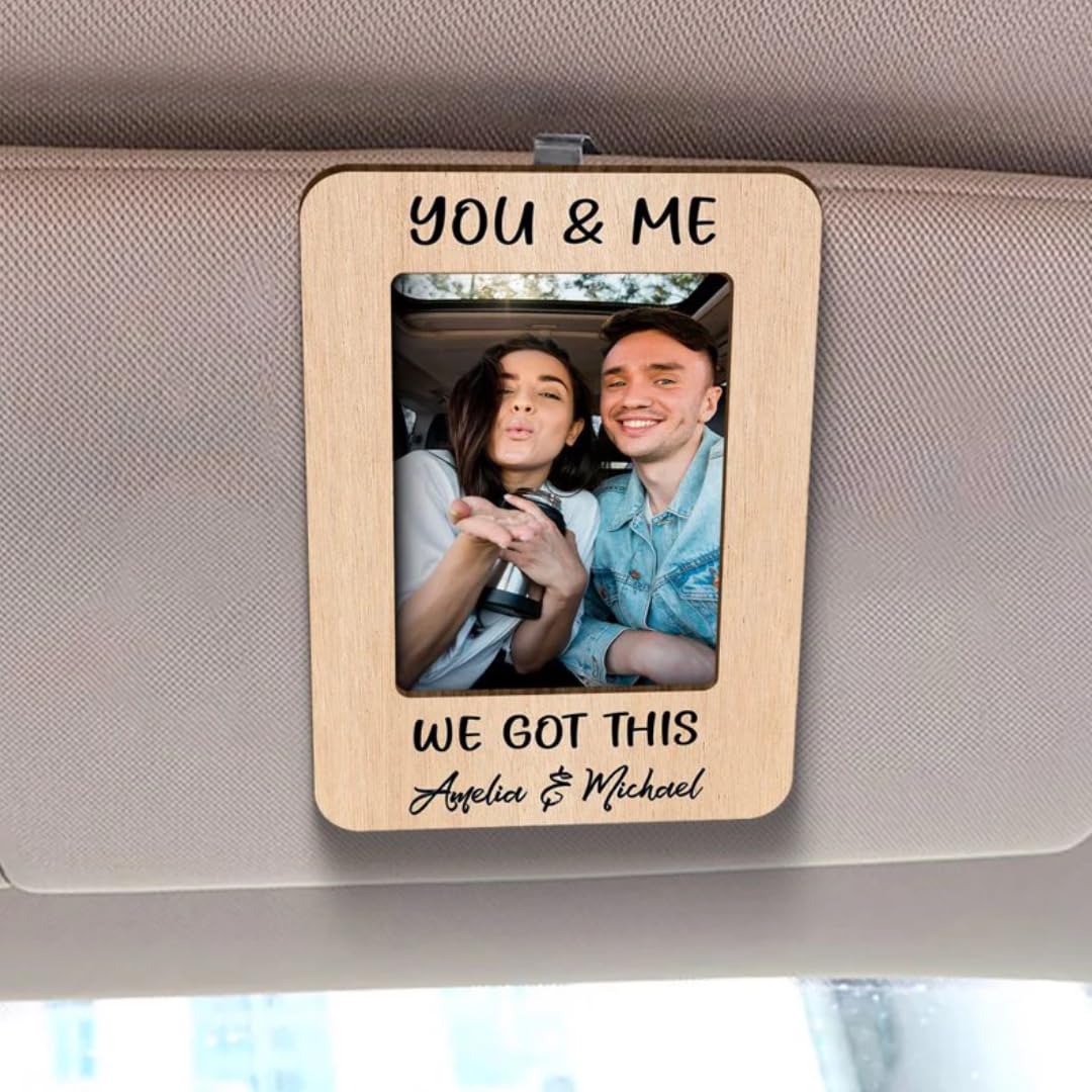 CustomGeneric You and Me We Got This Visor Clip, Thoughtful Gift for Him, Personalized Picture Frame, Personalized Fridge Photo Magnet, Photo Car Visor Clip for Him on Birthday, Anniversary, Wood