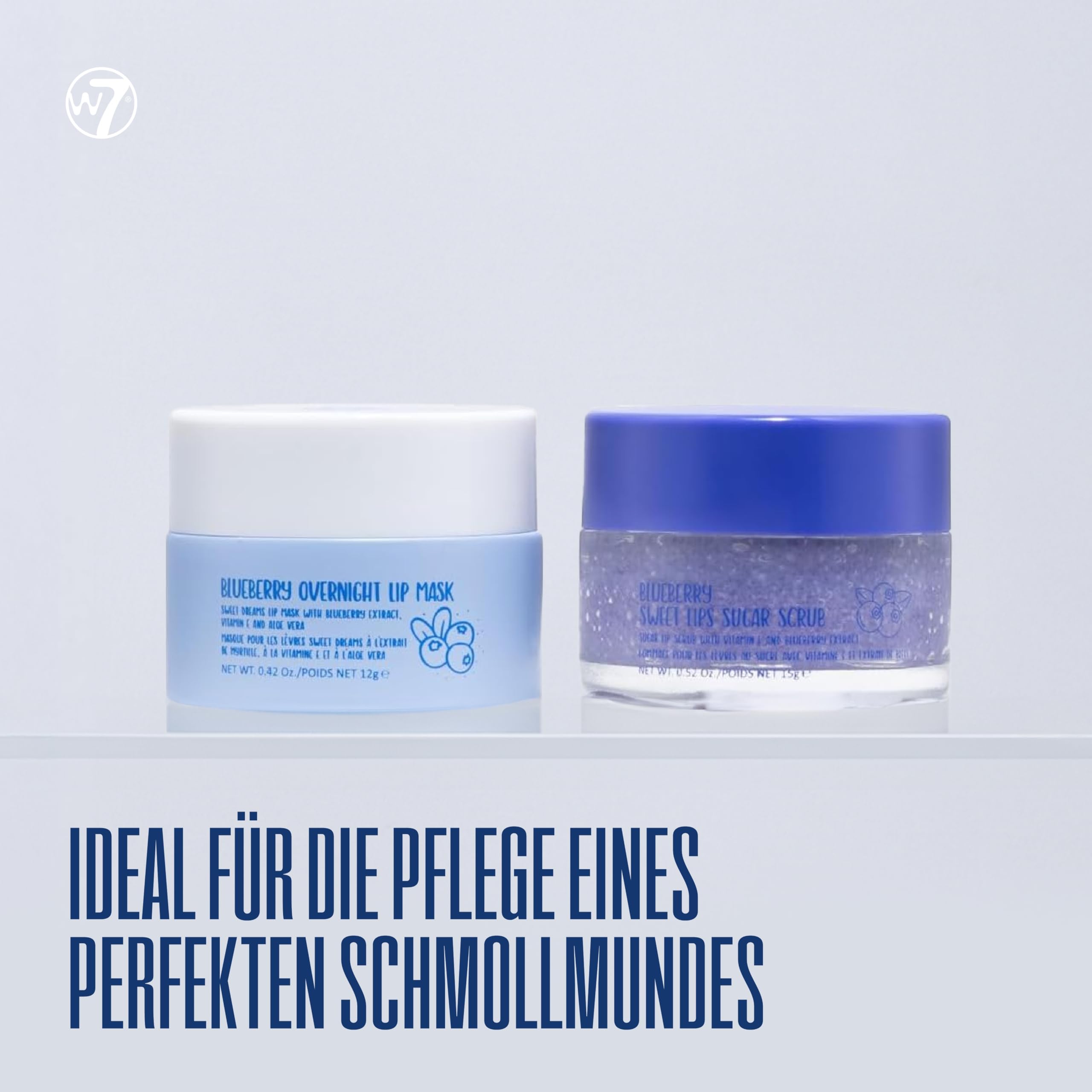 W7 Sweet Dreams Lippenpeeling & Overnight Lip Mask Duo - 2er Set Lippenpflege - Lip Scrub und Lippenmaske für die Nacht - Blaubeergeschmack - Feuchtigkeitspflege Lippen - Blaubeer Lippenpflege Set