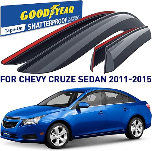 Miniatura 2 de Goodyear Deflectores de ventana inastillables para Chevrolet (Chevy) 2011-2015 Cruze Sedan, protectores de lluvia adhesivos, viseras de ventana,