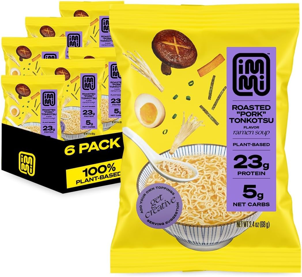 Roasted "Pork" Tonkotsu Ramen, 100% Plant Based, Keto Friendly, Low Carb, High Protein, Packaged Noodle Meal Kit, Ready to Eat, 6 Pack