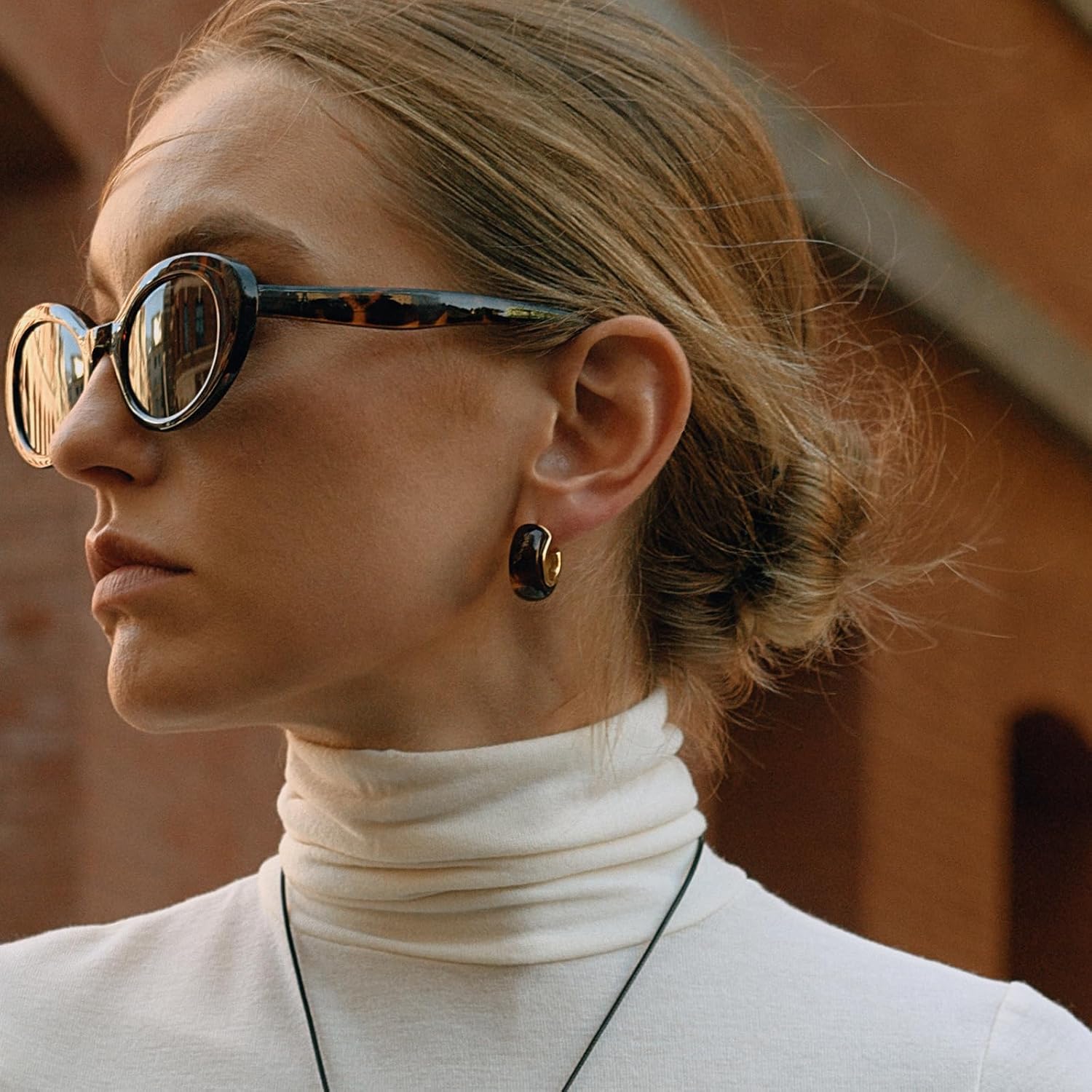 Fullpop Vintage Earrings for Women, Chunky 14K Gold Plated Resin Hoop Earrings Lightweight Hollow Drop Earrings Hypoallergenic Earrings for Women Vintage Anthropologie Jewelry Gifts for Women - Image 2