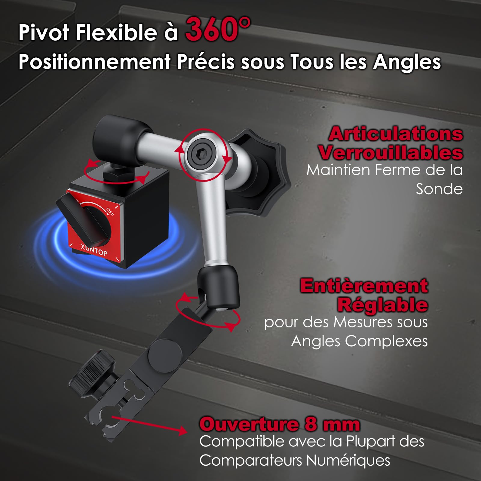 XUNTOP 25.4mm Comparateur Numérique avec 40kg Base Magnétique - LCD Affichage, Précision 0.01mm, Conversion mm/pouce - Outil de Mesure Professionnel pour Atelier, DIY et Usinage Industriel