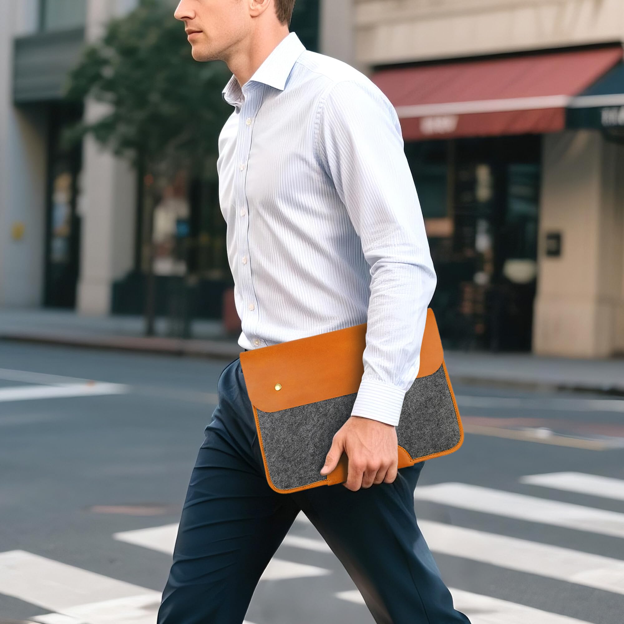 NGGU Premium Felt & Leather Laptop Sleeve - Durable 13-16 Inch Case for MacBook, Tablet & Laptop - Stylish & Protective - Small & Orange