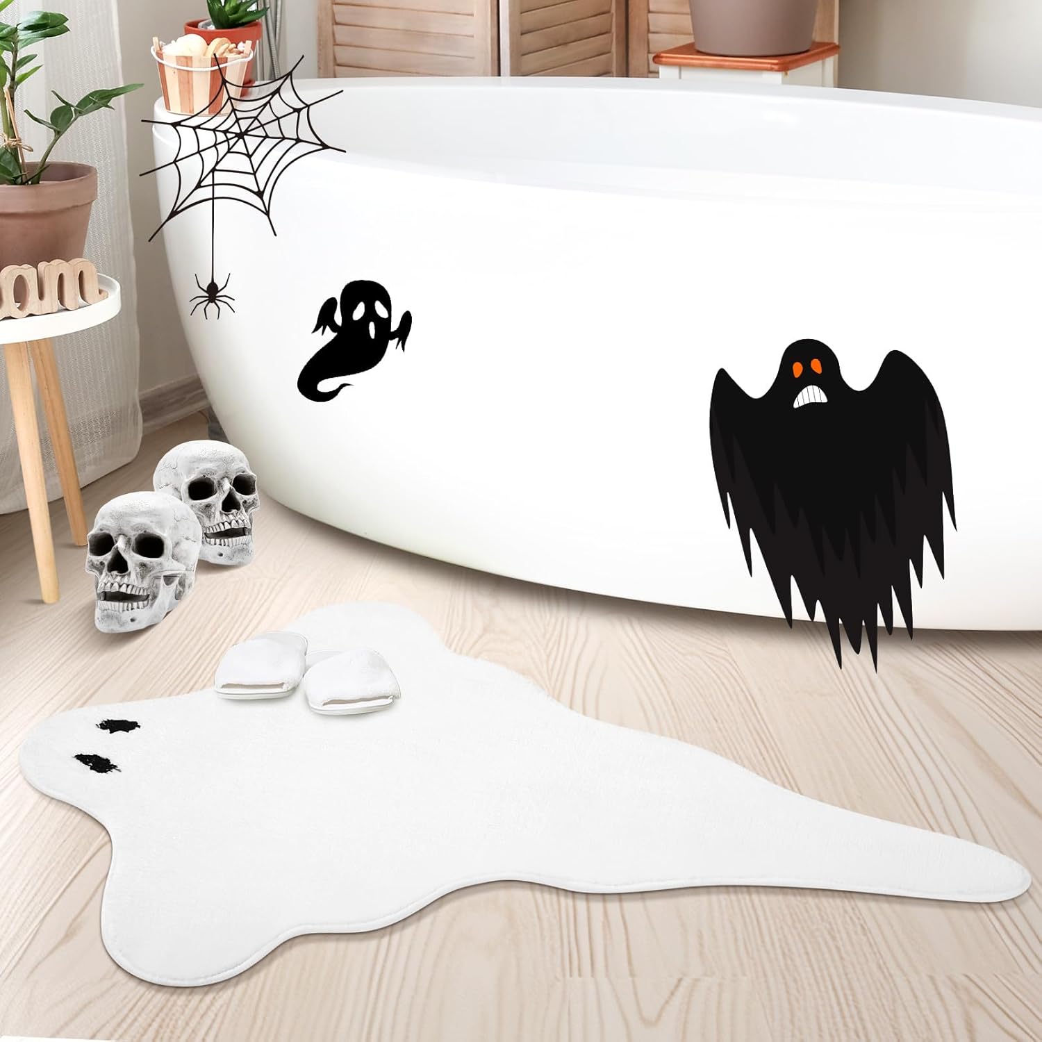 31.5 x 19.7 Inches Halloween Bathroom Mat Ghost Bath Mat Non Slip White Ghost Shower Rug Spooky Bath Mat Gothic Rug Halloween Ghost Decoration for Front Door Bedroom Living Home