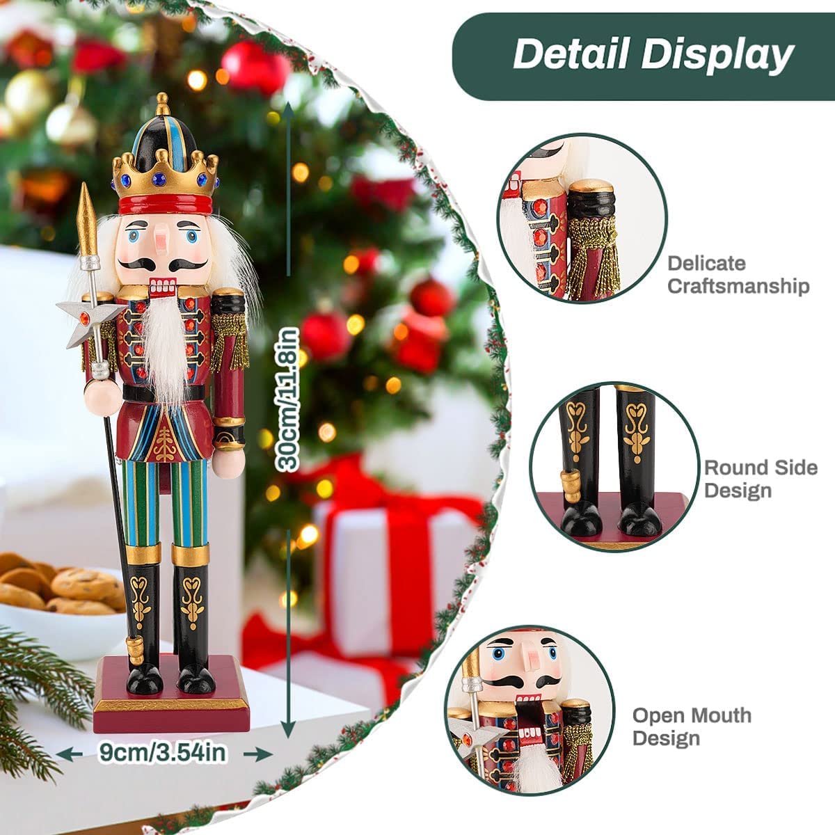 KAHEIGN 2 Pezzi Soldati Schiaccianoci di Legno, 2 Stile 30CM Figure Tradizionali dello Schiaccianoci di Natale Soldato Dipinto in Legno di Pino Premium per Casa Camino Decorazione (Tromba & Lancia)