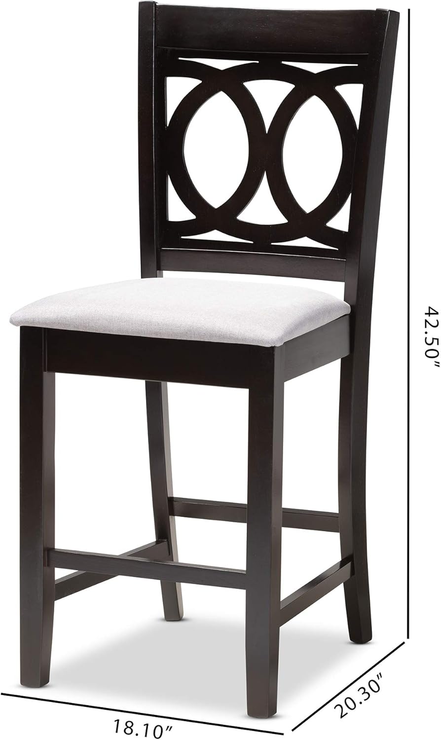 Baxton Studio Lenoir Counter Height Pub Chair and Contemporary Gray Fabric Upholstered Espresso Brown Finished Wood Counter Height Pub Chair