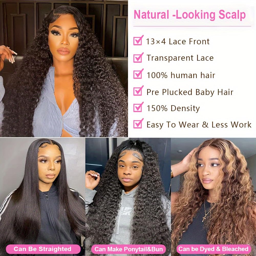 13x4 HD Lace Frontal Closure Deep Wave 14 Inch Pre Plucked Ear To Ear Frontal Free Part Closure with Baby Hair Brazilian Virgin Curly Human Hair for Women Natural Black