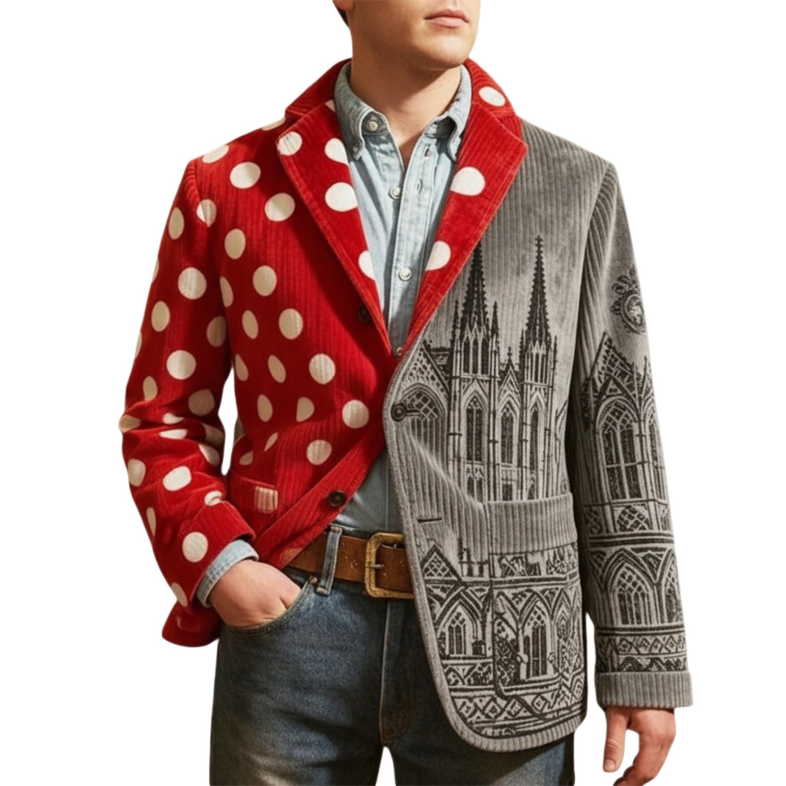 Mardi Gras Jacket Mens Holiday Blazer Outfits Plus Size Suit Sequin Top Accessories Costume Corduroy Cardigan Apparel, Z-28-Red, 4XL — image 1