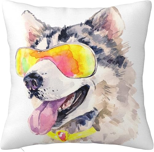 Funny Husky Dog- Throw Pillow Covers 26"x26" Throw Pillow Cushion Cases Decoration for Couch Sofa Pillow Covers fundas para cojines de sala Cute