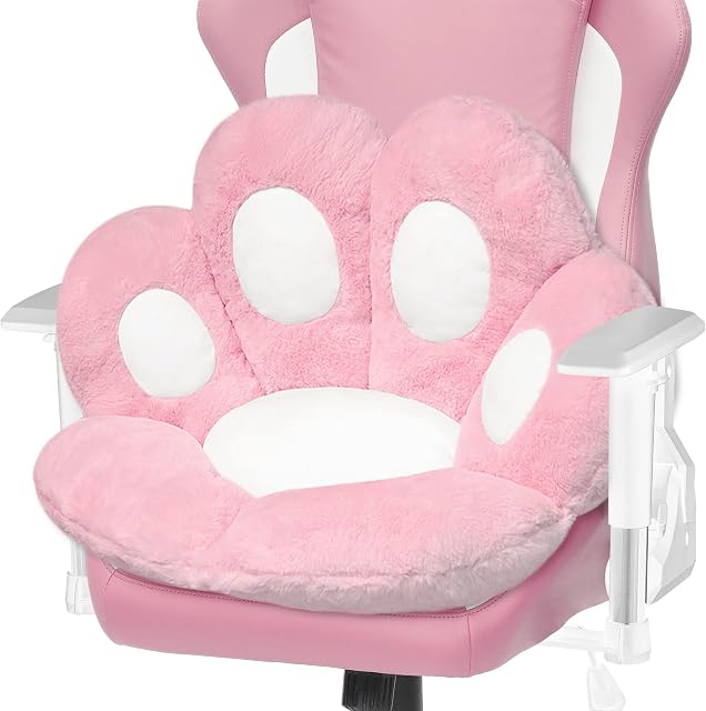 ELFJOY Comfy Chaise Coussin Plush Cat Paw Coussion Kawaii Oreiller de décoration maison Cat pour bureau et ordinateur chaise de jeu (70 * 60cm, Rose)