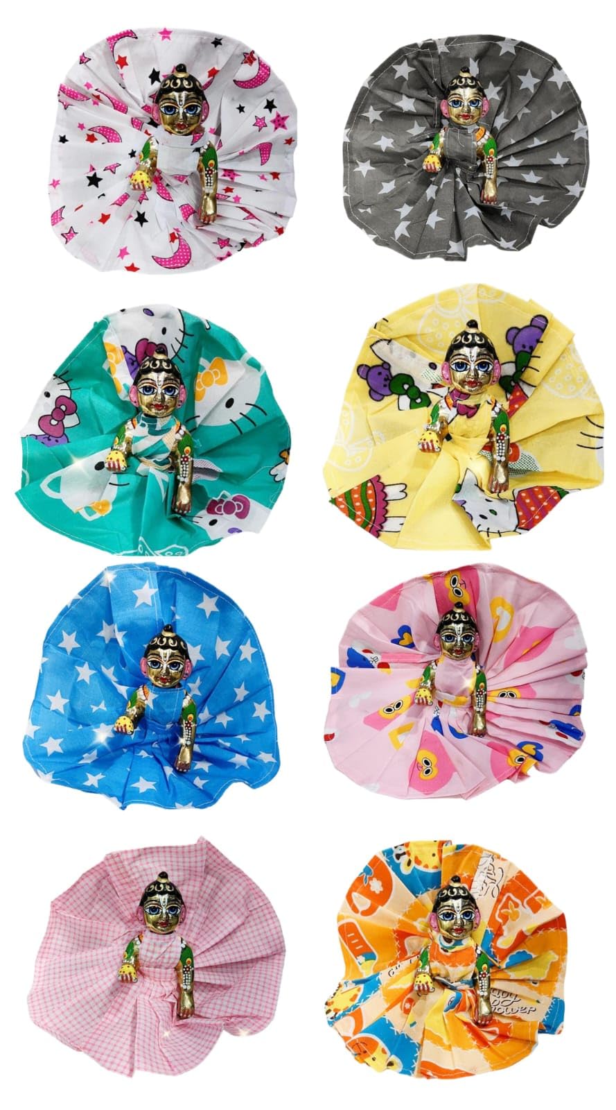 Laddu Gopal Summer Dress Pack of 8 I Colorful Cotton Ladoo Bal Gopal Dress I Kanha Ji Thakur Ji Poshak (Multi Colors and Multi Designs, Size 6)