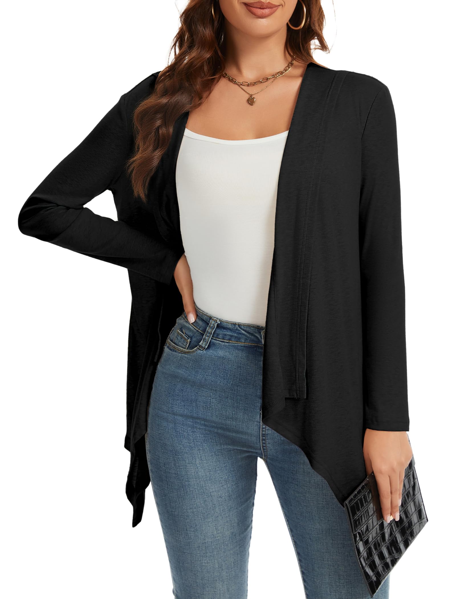 Open Front Cardigan for Women Casual Long Sleeve Lightweight Flowy Cardigans Sweater Kimono Style Coat