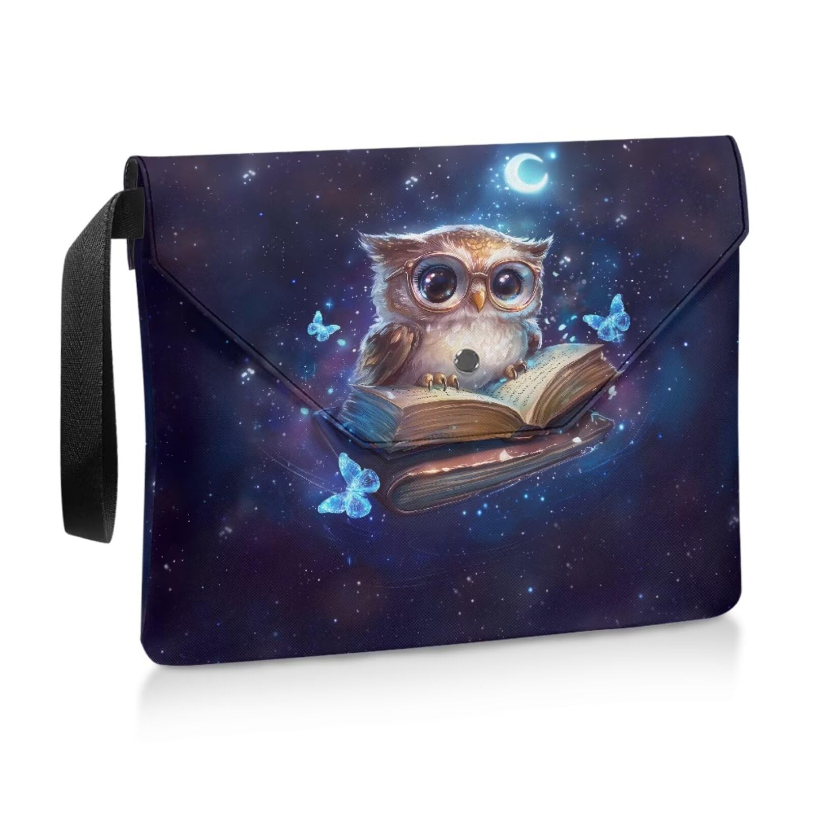 ZIATUBLES Book Sleeve for Book Lovers Books Protector Covers Button Closure Paperback Book Pouch 30x24 CM Large Capacity Carrying Case, Vintage Owl Butterfly Moon Print - Image 2