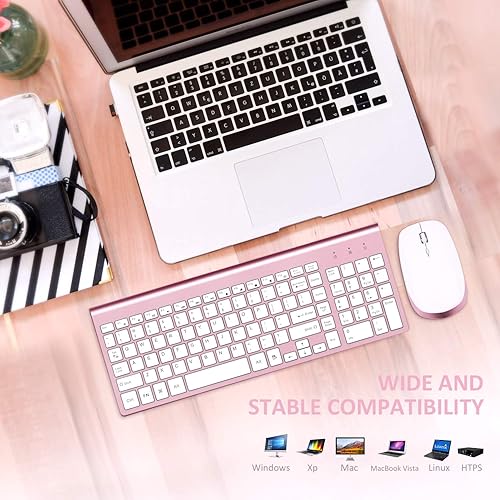 Miniatura 5 de FENIFOX Teclado y mouse inalámbricos, USB de 2.4 GHz, silencioso, silencioso, perfil bajo, compacto, tamaño completo, plano, delgado, portátil, con