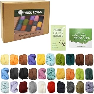 Coriver Lana de Fieltro, 30 Colores, Por 10 Gramos, Juego de Iniciación Lana Roving Accesorios de Aguja, Fieltro Seco para Tejer y Húmedo