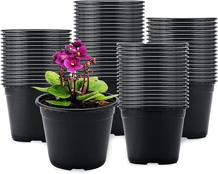 KINGLAKE 100 Pcs 4 Plastic Plants Pots Black