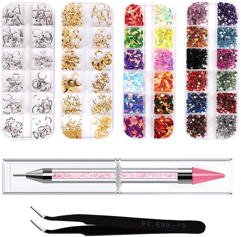 6Pcs Tips Rhinestones Charms Glitters Beads Dotting Tools Set