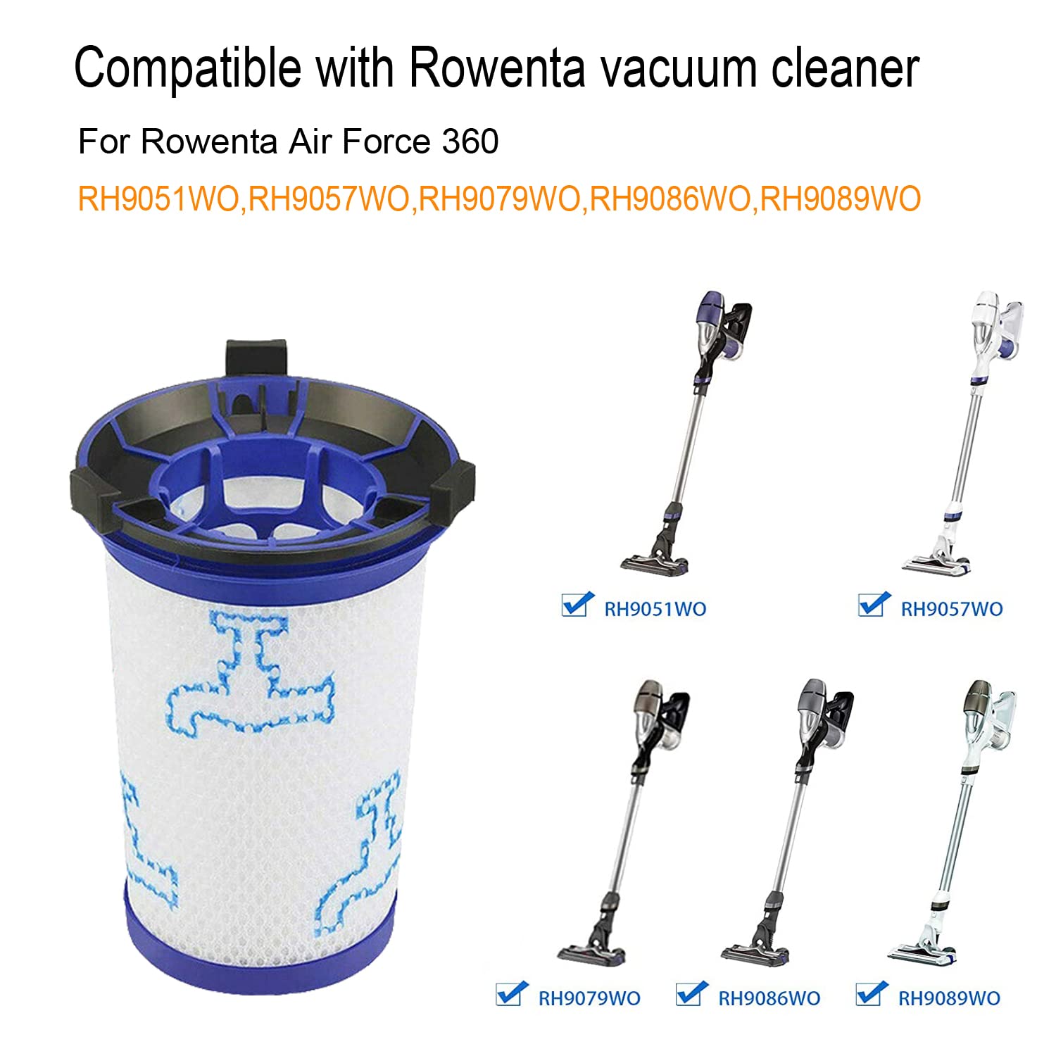 Lntyq Lot de 4 Filtre de remplacement pour aspirateur Rowenta Air Force 360 RH9037 RH9038 RH9039 RH9051WO RH9057WO RH9086WO Alternative pour ZR009001