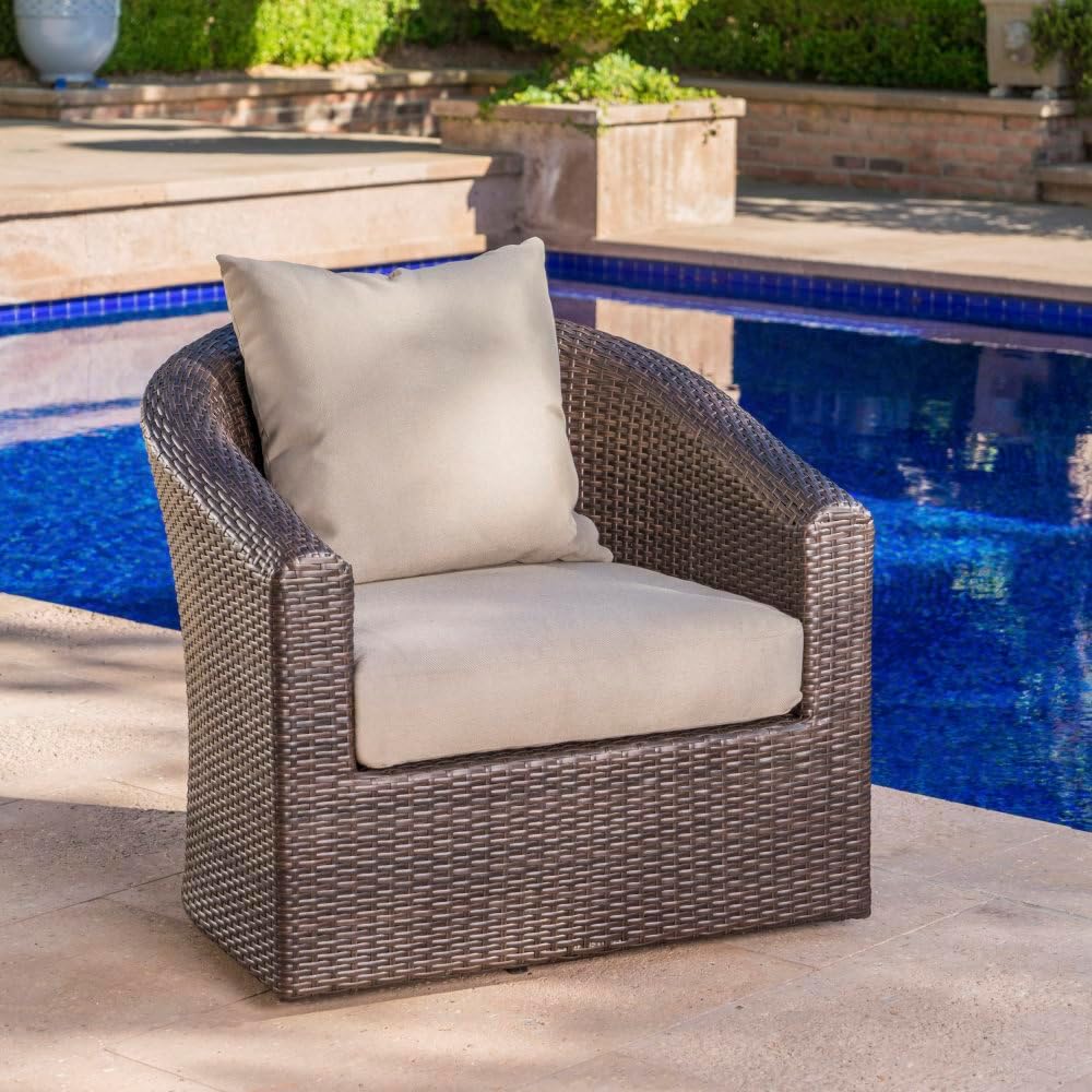 Outdoor Wicker Swivel Chair with Aluminum Frame for Patio and Deck Use