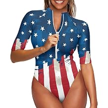 Women One Piece Swimsuit Zipper Half Sleeve Surfing Swimwear Rash Guard Tummy Control Bathing Suit XS-XXL
