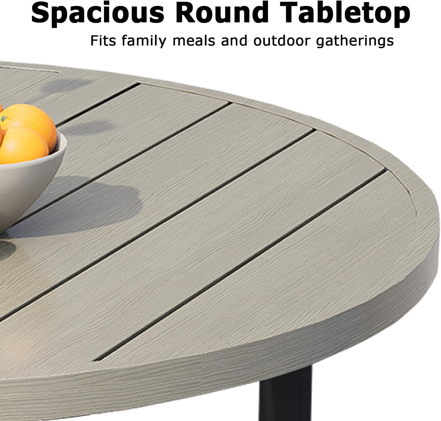 42" Round Outdoor Dining Table for 4, Metal Patio Dining Table with Umbrella Hole for Garden, Backyard and Deck, Honey Oak