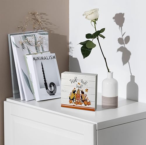 Miniatura 9 de kunlisa Letreros de otoño, caja de madera de hoja de arce de otoño, decoración de escritorio, placa de madera rústica de otoño para el hogar, Blanco