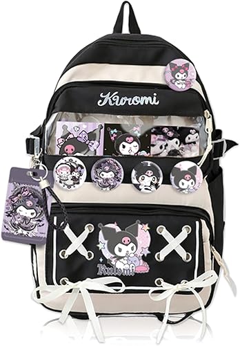 Roffatide Anime Kuromi - Mochila Kawaii con 21 piezas de accesorios de dibujos animados estética de viaje nuevo semestre bolsa de regalo con bonitos