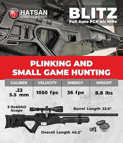 Miniatura 2 de Hatsan Blitz - Rifle de aire PCP completamente automático con paquete de objetivos de papel Wearable4U 100x y pellets de plomo incluidos