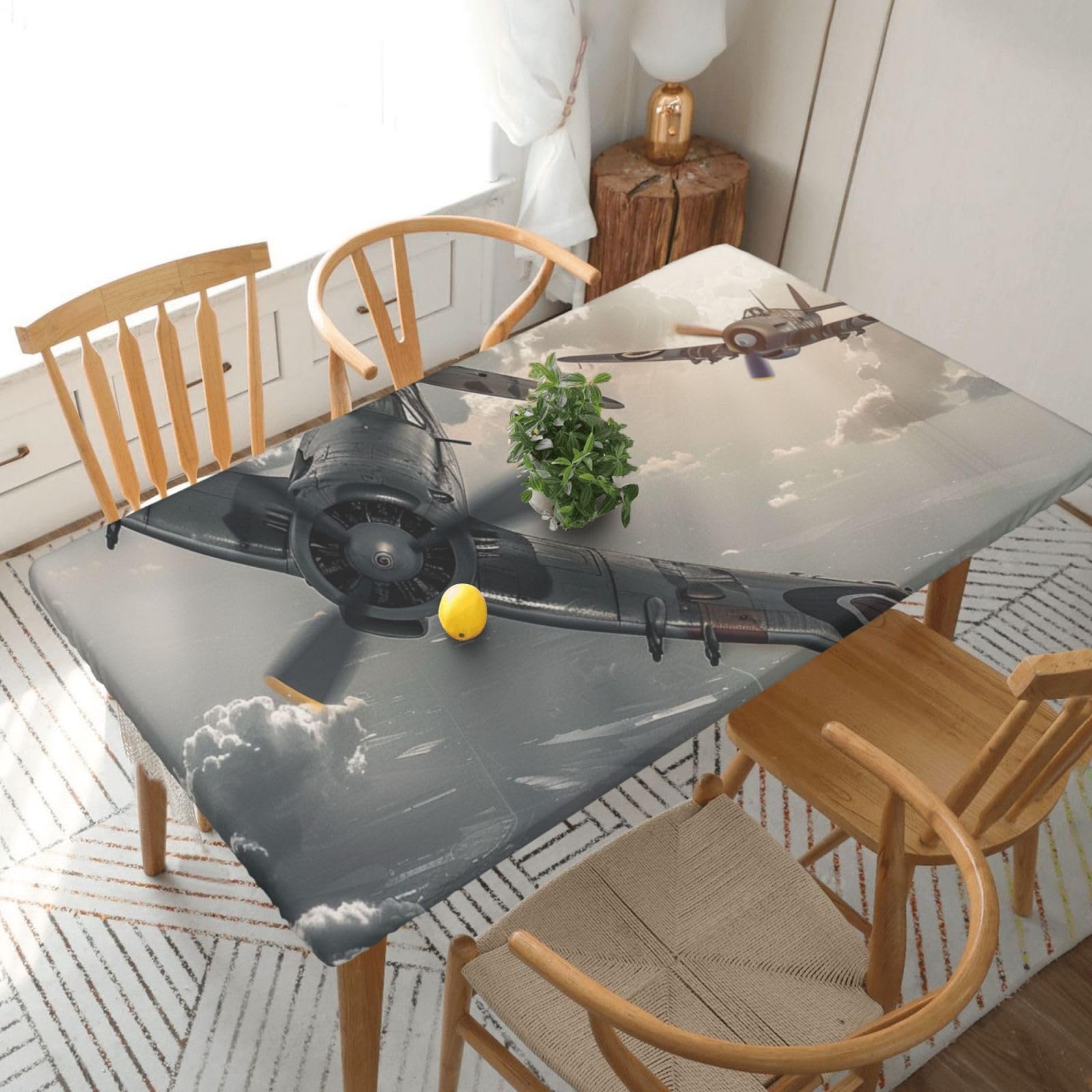 World War 2 Aircraft Airplane Printed Tablecloths 5ft Rectangular Table Covers Washable Polyester Decorative Table Cloth for Dining Table Picnic Wedding