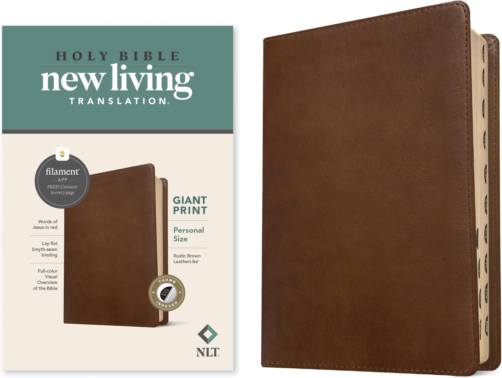 NLT Personal Size Giant Print Bible, Filament Enabled (LeatherLike, Rustic Brown, Indexed, Red Letter): Includes Free Access to the Filament Bible App ... Notes, Devotionals, Worship Music, and Video