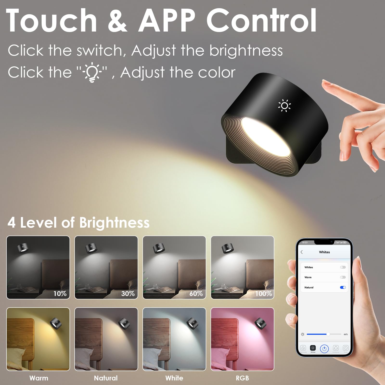BRILONER - Set di 2 lampade parete senza fili, rimovibili