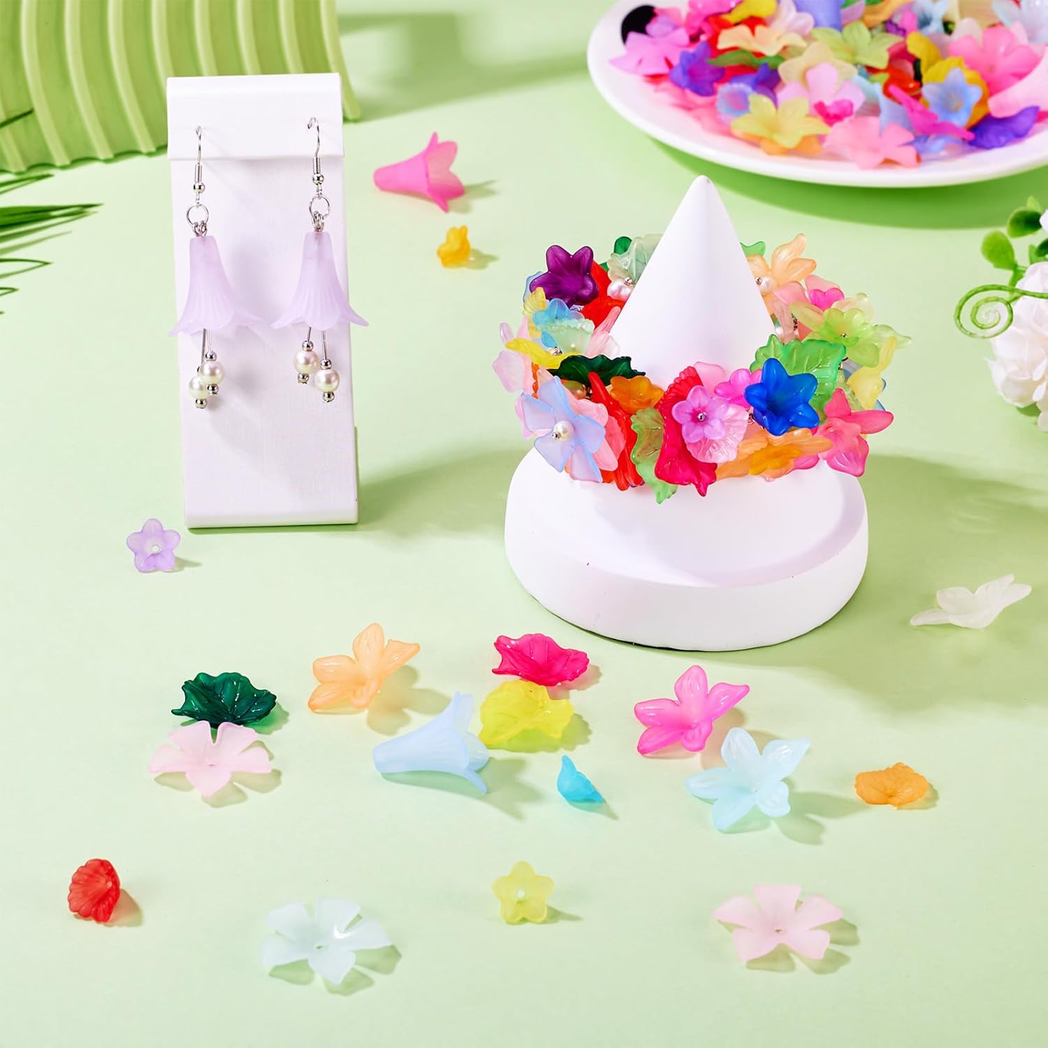 Pandahall 240Pcs Acrylic Flower Beads Colorful Trumpet Flower Leaves Loose Beads Caps Multi-Petal Floral Spacer Bead for DIY Jewelry Making Bracelets Necklaces Earrings - Image 3