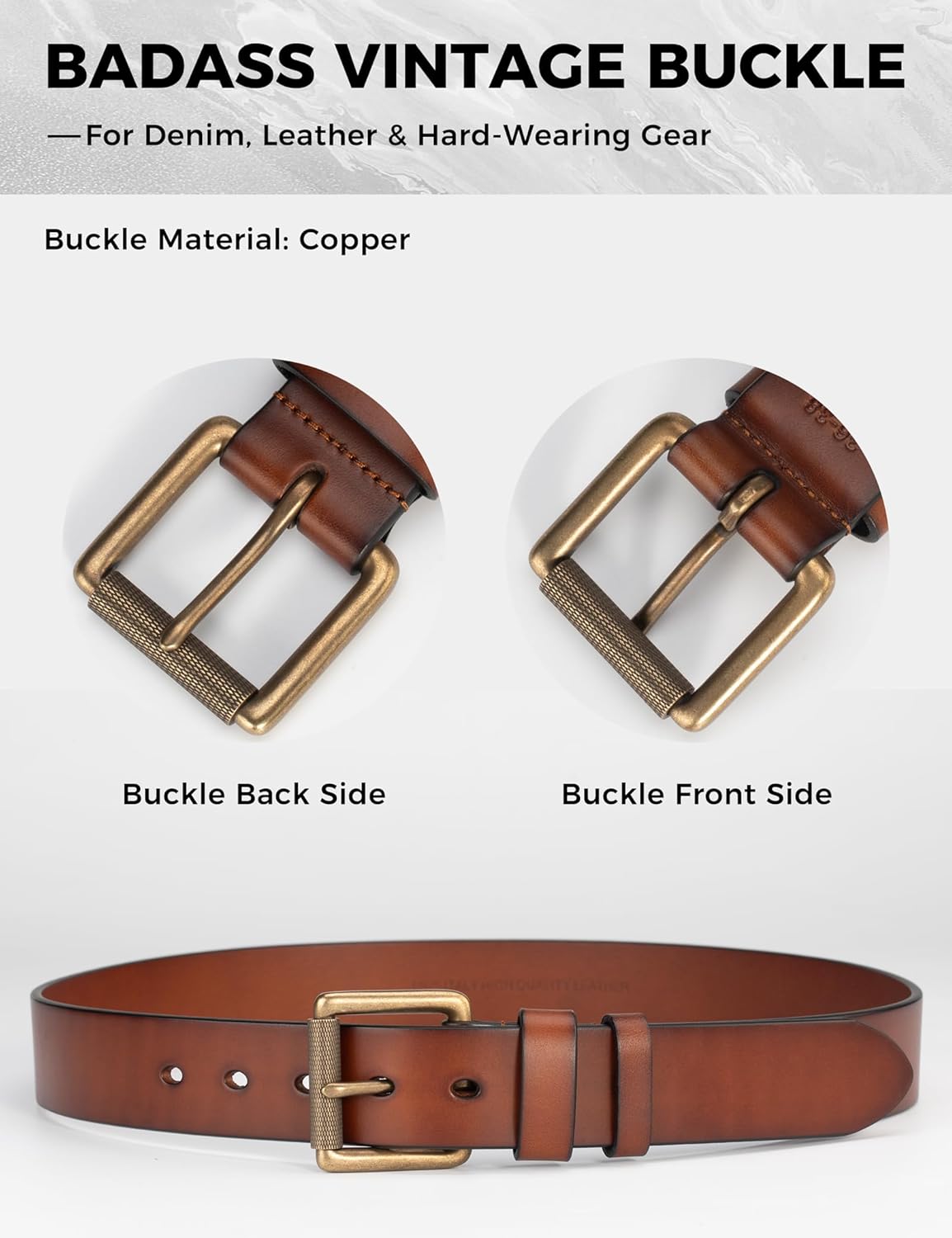 Mens Heavy Duty Full Grain Leather Belt - 1 1/2 Italian Genuine Leather with Sturdy Buckle for Jeans Casual Pants - Image 5