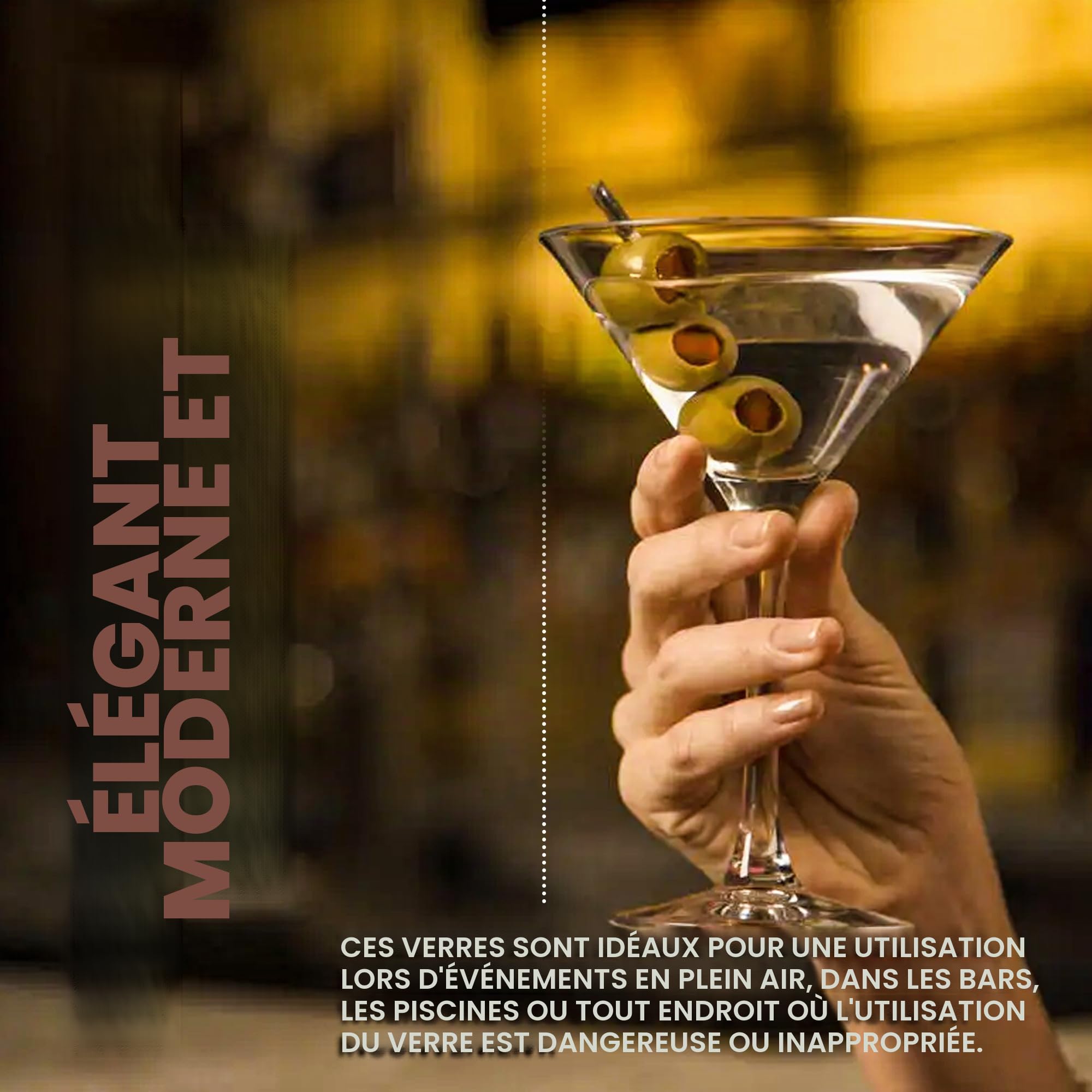 DOJA Barcelona Lot de 6 verres à martini en plastique dur réutilisables transparents en polycarbonate transparent