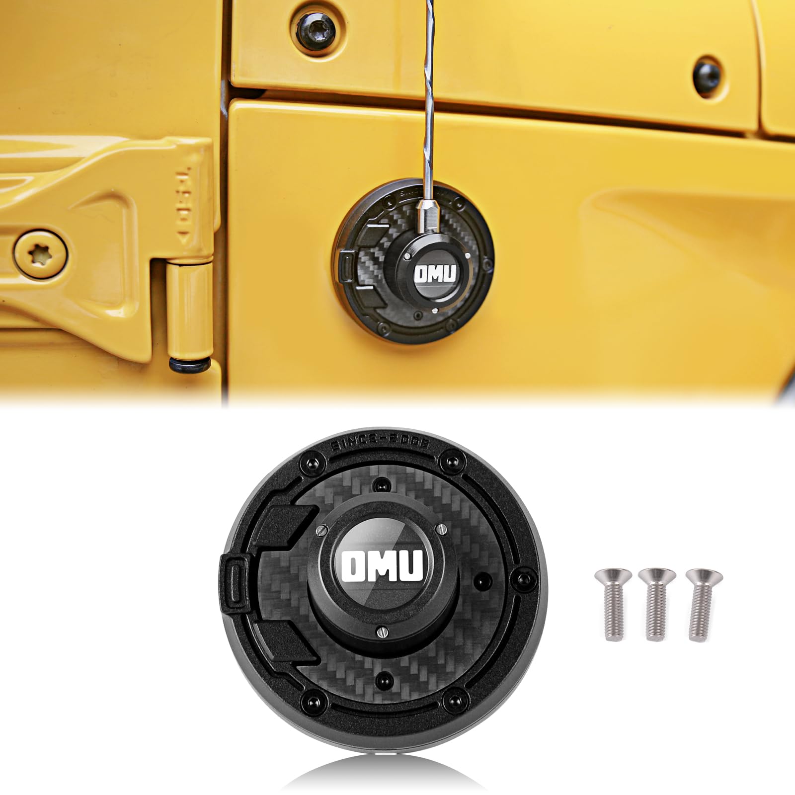 OMU Carbon Fiber Radio Antenna Base Cover/Metal Antenna Housing Mount Lid Cap Base Compatible with Jeep Wrangler 2007-2018 JK JKU &2018-2024 JL JLU Gladiator JT(Black,Aluminum Alloy)