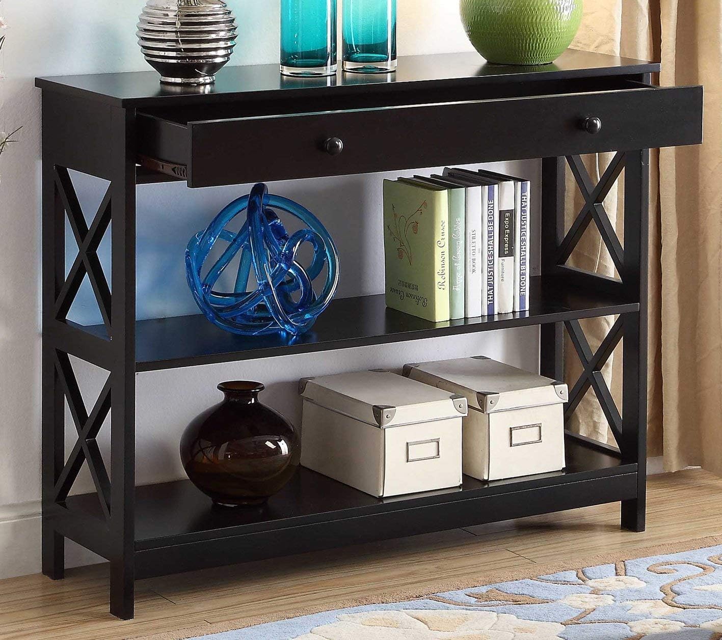 Convenience Concepts Oxford 1 Drawer Console Table, Black : Home & Kitchen