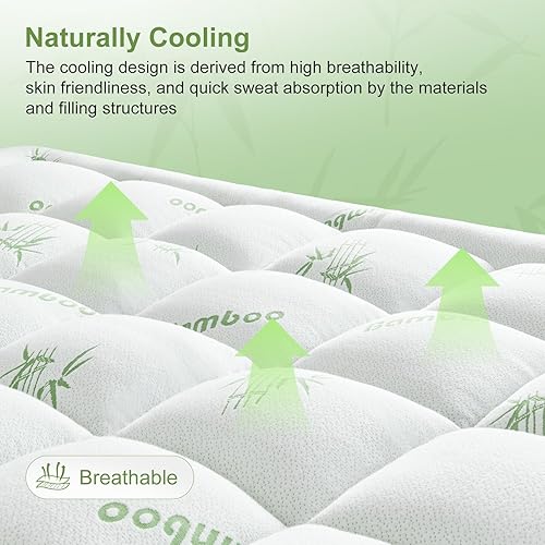 Miniatura 3 de Cubrecolchón tamaño King de viscosa derivada del bambú, funda de colchón suave y gruesa tipo almohada para dolor de espalda, protector de colchón