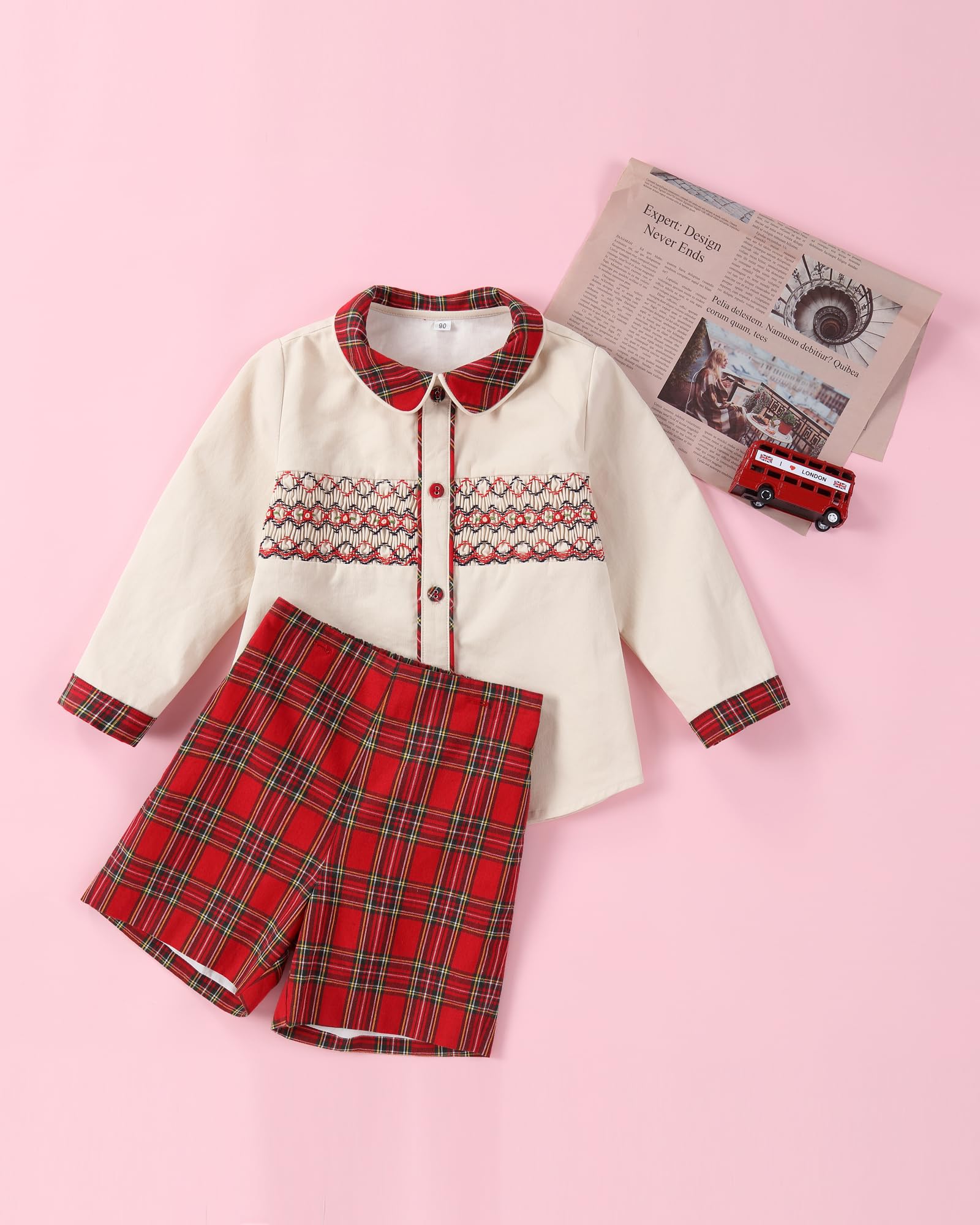 Twoflower Bekleidungssets für Jungen, Kleinkind, Kinder, Weihnachten, gesmokt, Baby, Vintage, Herbst, 2-teiliges Set für 12 Monate – 7 Jahre