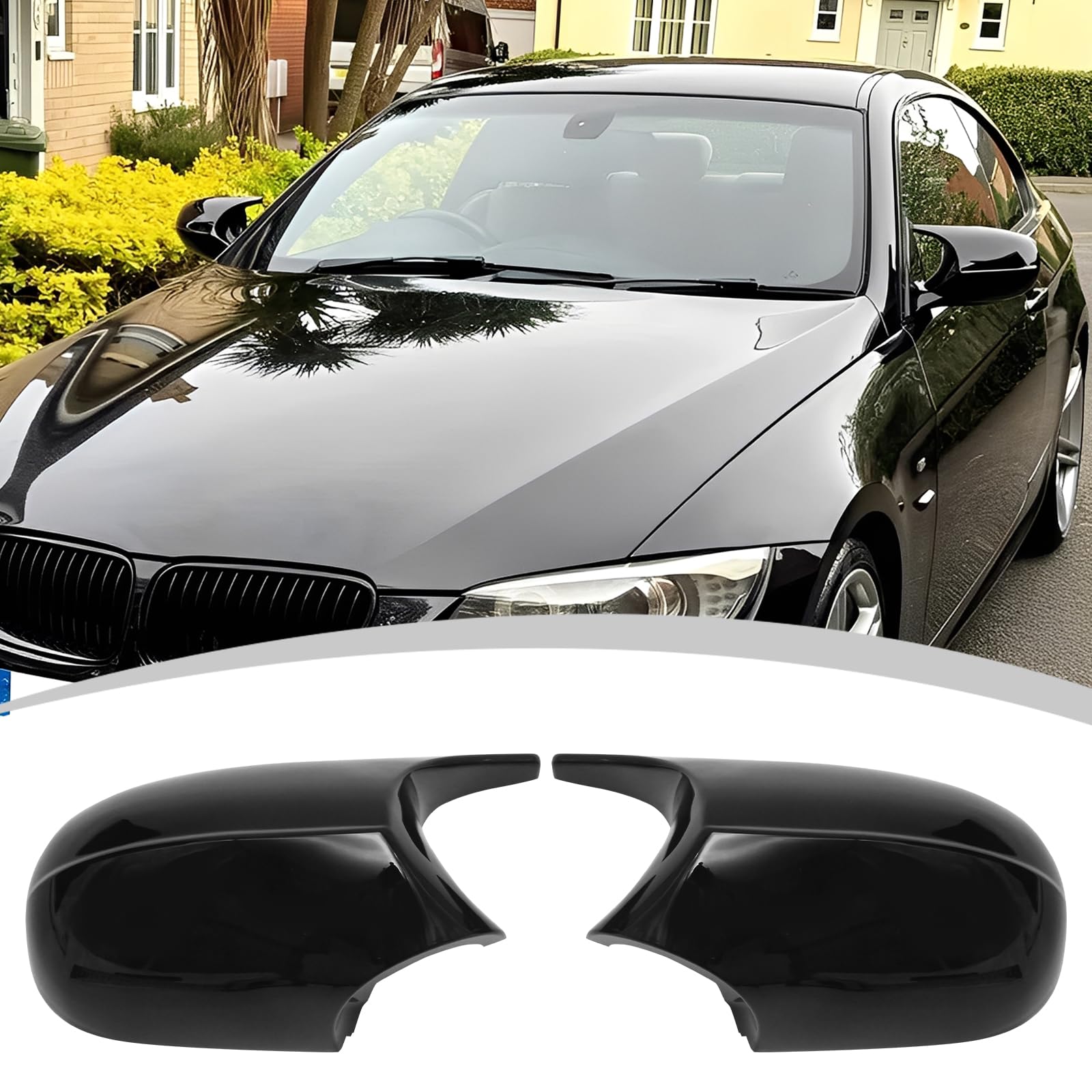 2 Stück Auto Spiegelkappen, Rückspiegelgehäuse für BMW E81 E82 E87 E88 LCI, E90 E91 E92 E93 2009-2013 | Seitenspiegelabdeckungen (Glänzend Schwarz)