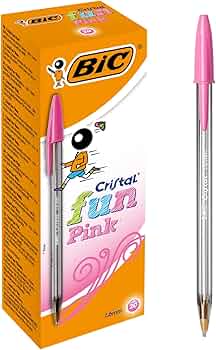 BIC Cristal Fun Ballpoint Pens, Pink Ink Smudge-Proof Writing Pens and Wide Point (1.6mm), Pack of 20