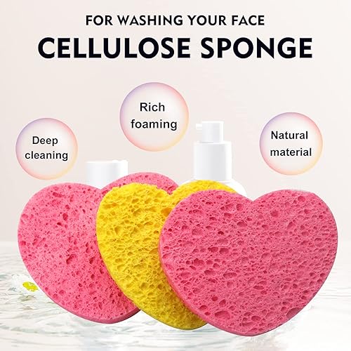 Miniatura 10 de 50 esponjas faciales comprimidas de celulosa natural comprimida, esponja facial con forma de corazón, esponja facial para limpieza facial,