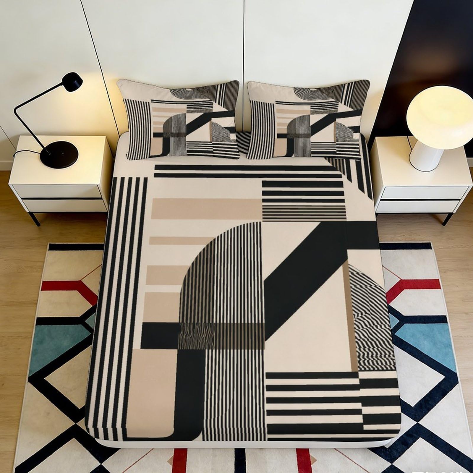 Geometric 3D Printed Fitted Sheet, Modern Abstract Microfiber Soft Touch, Anti-slip Bed Cover for Bedroom, Easy Care, Apartment Bedding, 118 chars 90x200x25cm