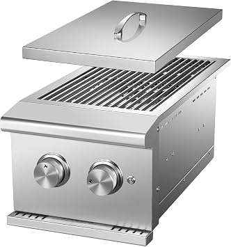 Double Side Burner with 2 x 17,000 BTU LP Gas Grills, Heavy Duty 304 Stainless Steel Built-in Gas Burners for Outdoor BBQ Island Grill Stations Liquid Propane