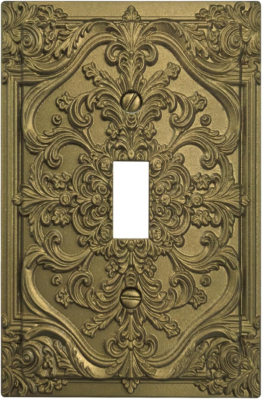 Victorian Floral Single Toggle Switch Cover Plate, Ornate Baroque Decorative Wall Plate for Living Room, Bedroom, Bathroom, Vintage & French Country Home Decor -Antique Bronze