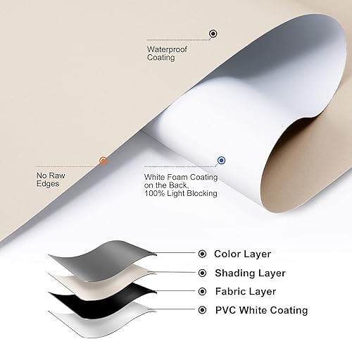 Miniatura 3 de BERISSA Persianas enrollables opacas para ventanas, sin cordón, con protección UV, ahorro de energía, oscurecimiento de habitación, persianas para