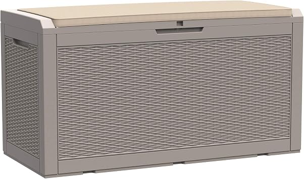 Modern-Depo 100 Gallon Polypropylene PP Deck Box Indoor Outdoor Waterproof Lockable Organization Container & Storage Bin Delivery Box with Cushion, Gray