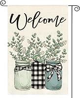 AVOINcolorlife Eucalyptus Mason Jar Buffalo Plaid Garden Flag 12x18 Inch Double Sided - Spring Summer Outdoor Yard Decor