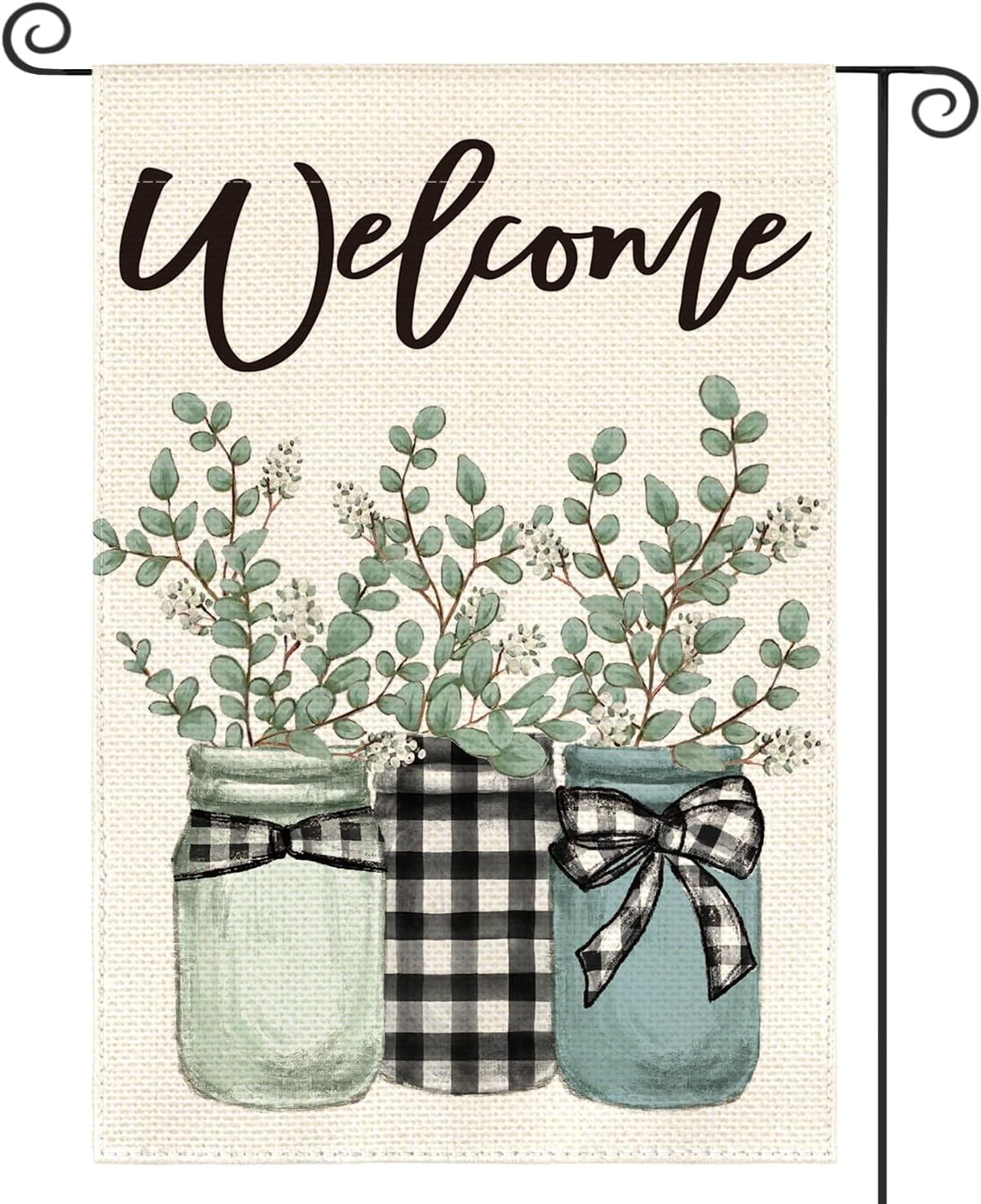 AVOIN colorlife Eucalyptus Mason Jar Spring Summer Garden Flag 12x18 Inch Double Sided Outside, Buffalo Plaid Welcome Yard Outdoor Flag