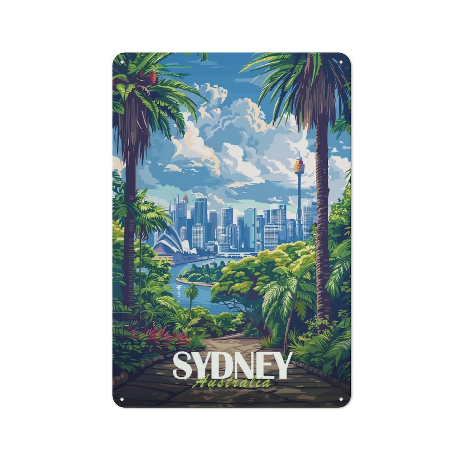 Sydney Skyline Vintage Metal Wall Decor 30x20cm, Garage Metal Sign for Garage, Workshop, Shed Or Utility Room